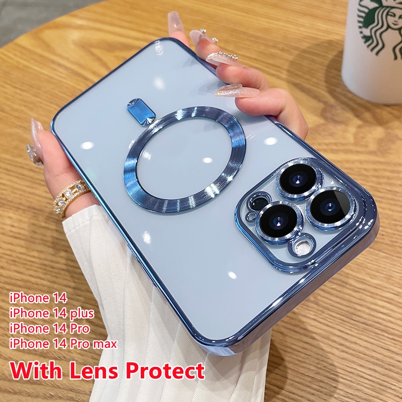 Ốp Điện Thoại Silicon Dẻo Tráng Gương Sang Trọng Kèm Giá Đỡ Từ Tính Chống Sốc Cho iPhone 14 13 12 11 Pro Max