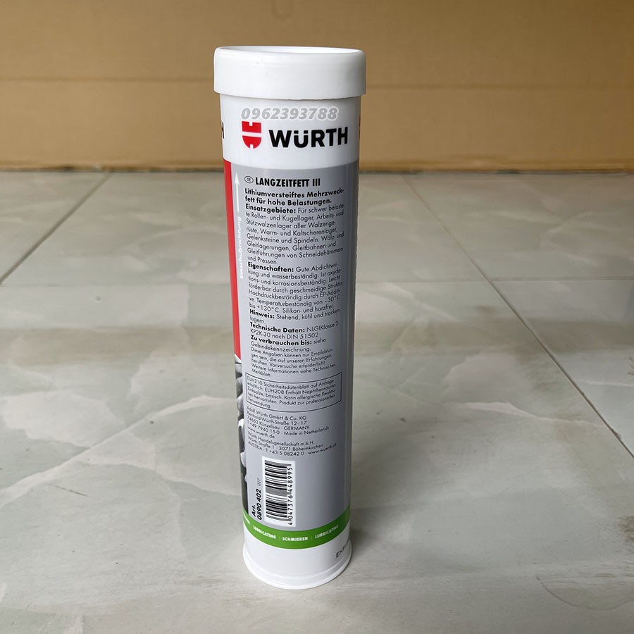 Mỡ Bò Wurth Long-Lasting Grease III. Bôi trơn bạc đạn vòng bi trục bánh răng cao cấp