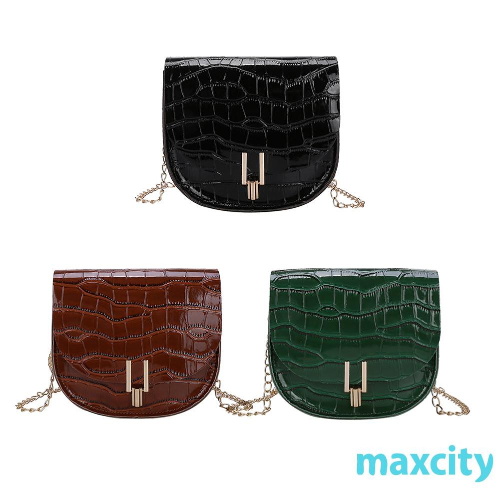 Fashion Women Stone Pattern PU Crossbody Bag Casual Chain Mini Saddle Purse