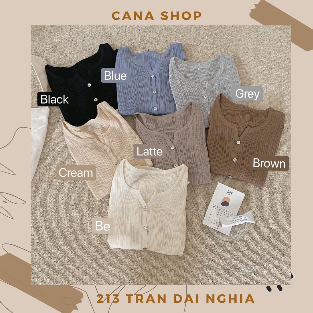 Áo cardigan len tăm mỏng cài cúc cỏ tròn 7 màu | CANA SHOP
