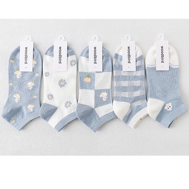 Vớ nữ cổ ngắn set 5 đôi phong cách hàn quốc chất cotton có túi zip covolacotat