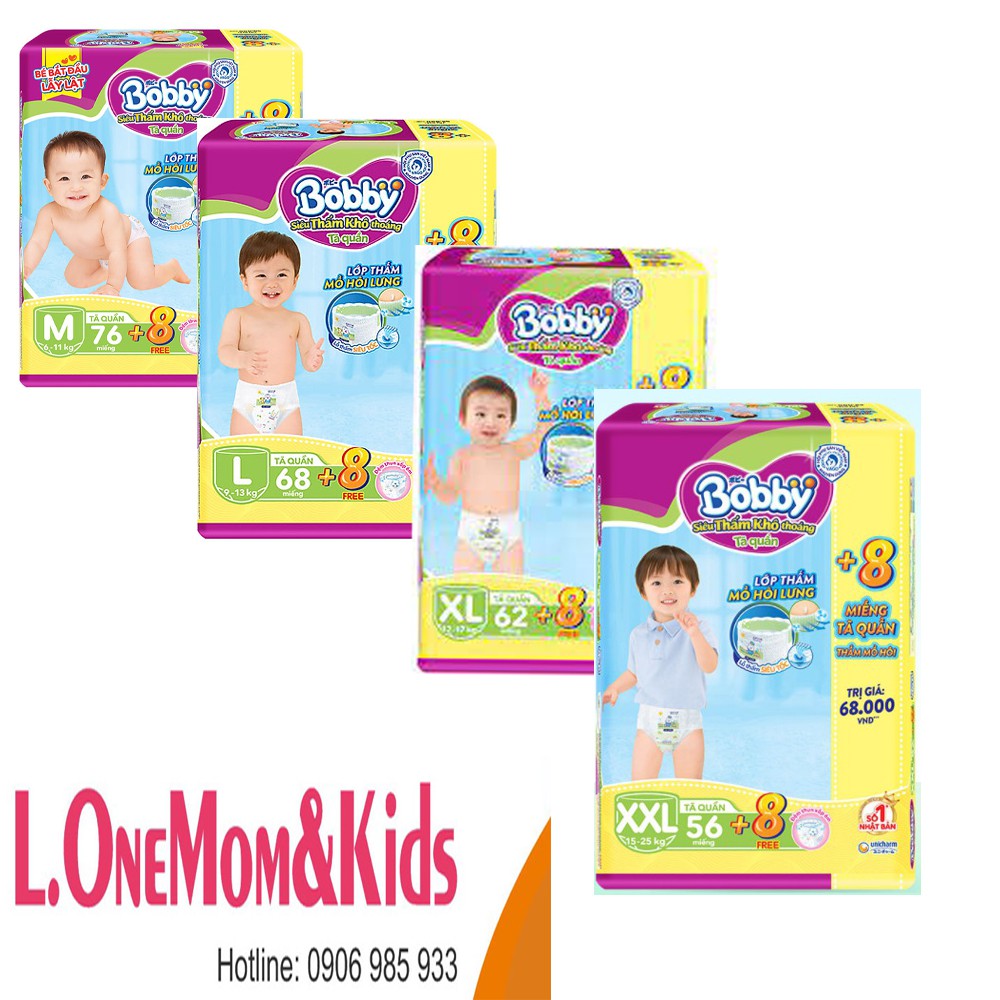 [TẶNG 8 MIẾNG CÙNG LOẠI] TÃ QUẦN BOBBY M76/L68/XL62/XXL56