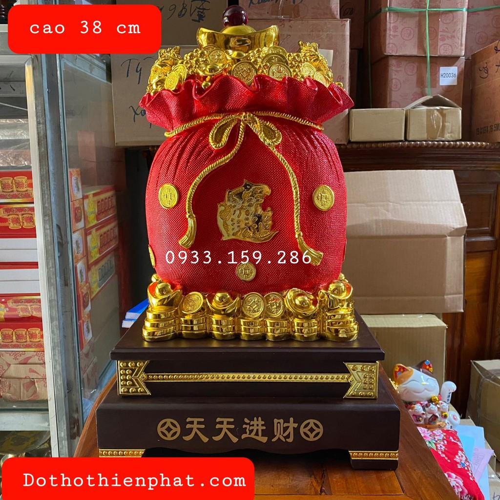 Túi vàng Kim Bảo Tài Lộc phong thủy cao 38cm màu đỏ loại 1 rất đẹp