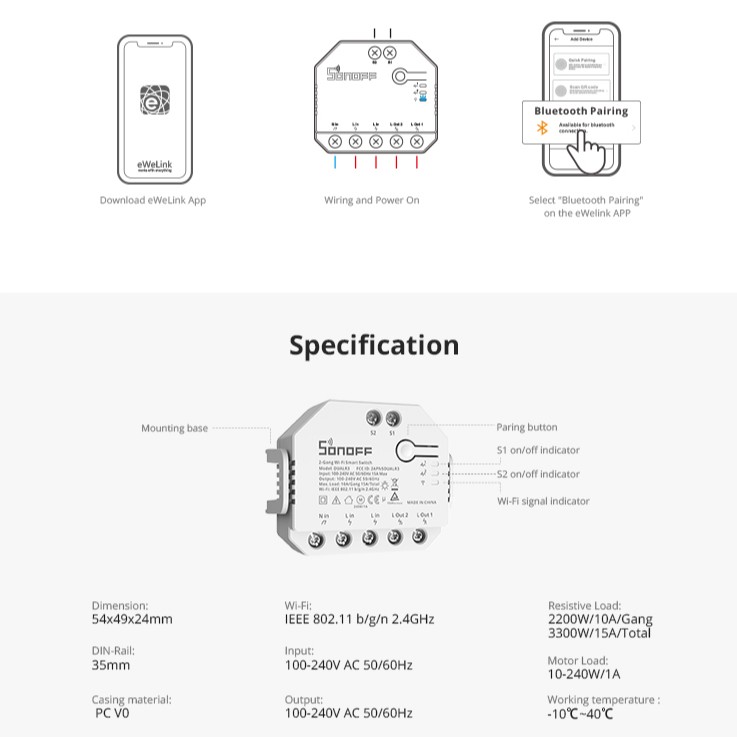 Mô Đun Rơ Le Sonoff DUALR3 2 Hướng Wifi Tự Lắp Ráp Tiện Dụng