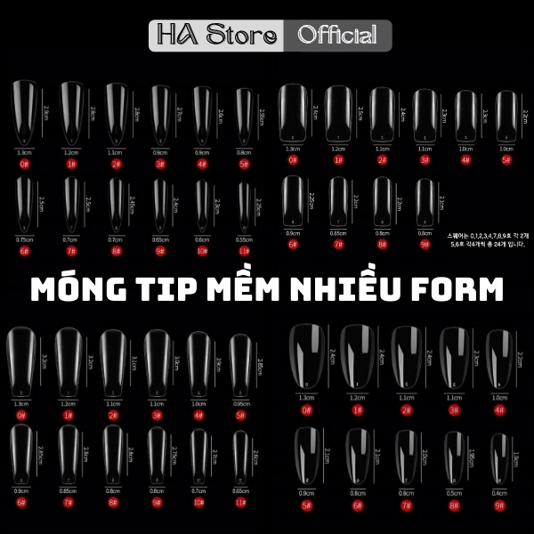 Móng giả nhân tạo Móng úp Hàn quốc loại mềm mại trong suốt dẻo dai nhiều Form chọn lựa hộp 240 móng