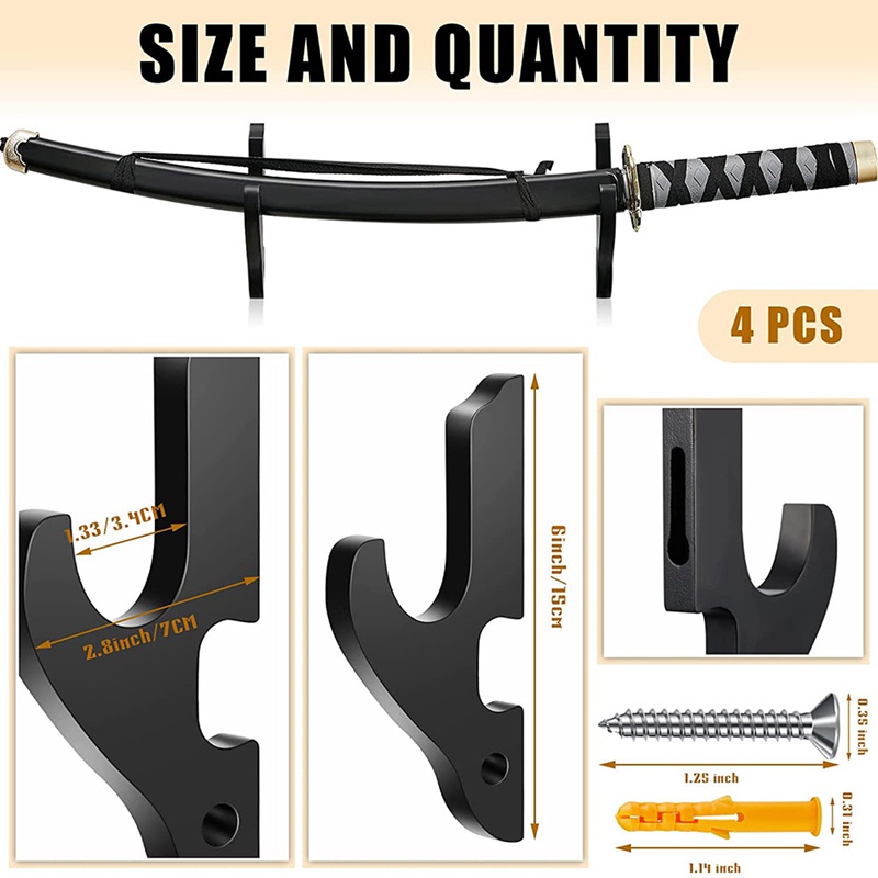 Set 4 Giá Đỡ Kiếm Treo Tường Bằng Gỗ Có Thể Điều Chỉnh Dùng Trưng Bày Võ Thuật Samurai