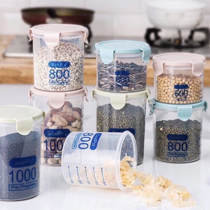 Sét 3 Hộp Nhựa Tròn Đựng Thực Phẩm Để Tủ Lạnh Có Vạch Chia Định Mức (600ml-800ml-1000ml )