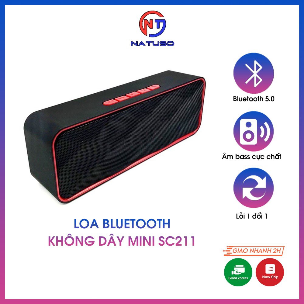 Loa bluetooth không dây mini SC211 vỏ nhôm, nghe nhạc cực hay, hỗ trợ usb thẻ nhớ