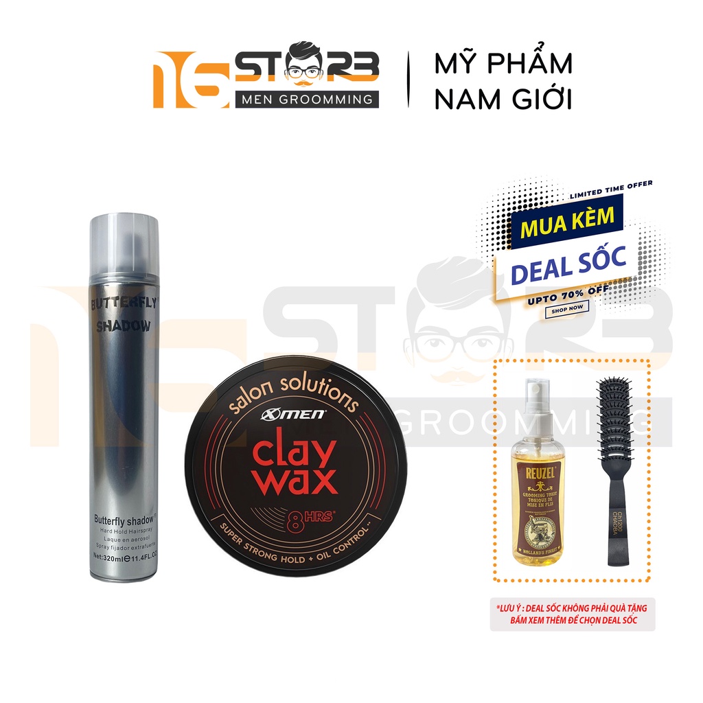 [Chính Hãng 100%] Combo Gôm Butterfly Shadow 320ml + Sáp Vuốt Tóc Xmen Clay Wax 70g