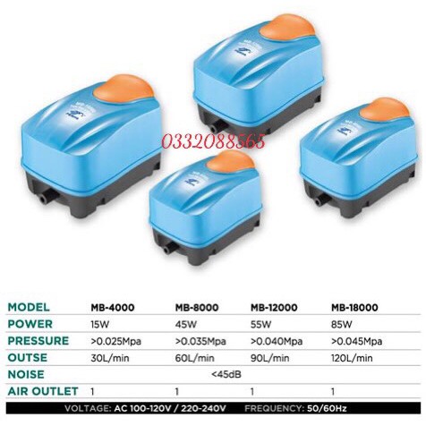 Máy sục oxy, máy sủi khí siêu tiết kiệm điện dành cho hồ koi Periha MB 4000-18000