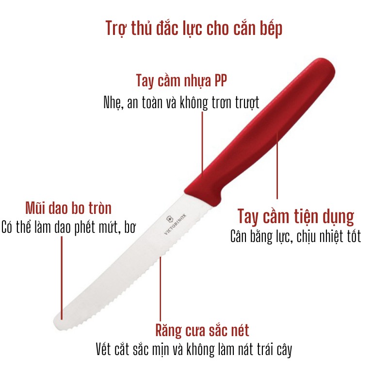 [THỤY SỸ] Dao Victorinox Lưỡi Răng Cưa 11cm Gọt Hoa Quả, Dao Cắt Bánh Mì, Dao Bít tết - Loại cán thẳng