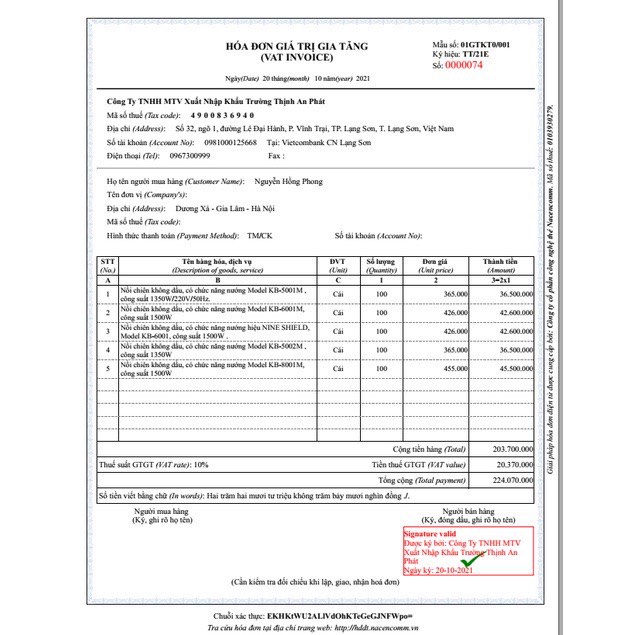 Nồi chiên không dầu Nineshield dung tích 8 lít hàng chính hãng