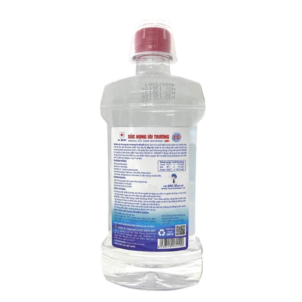 Nước Súc Họng Ưu Trương Dr.Muối 1.5% Extra -Sử Dụng Sau Khi Tiếp Xúc- Chai 500ml