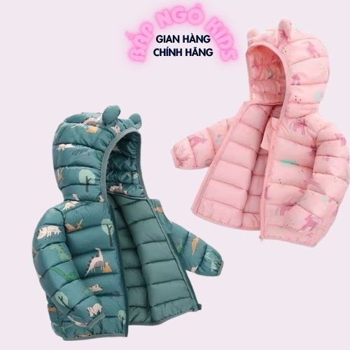 Áo khoác trẻ em, áo phao cho bé siêu nhẹ mũ tai gấu dễ thương cho bé trai và bé gái Bắp Ngô Kids size từ 8-20kg