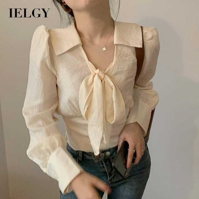 Áo dài tay cổ chữ V thắt nơ phong cách cổ điển thiết kế thời trang cho nữ