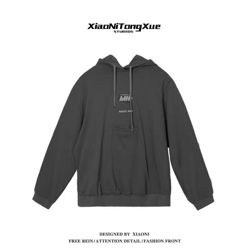 Áo hoodie xám unisex form rộng