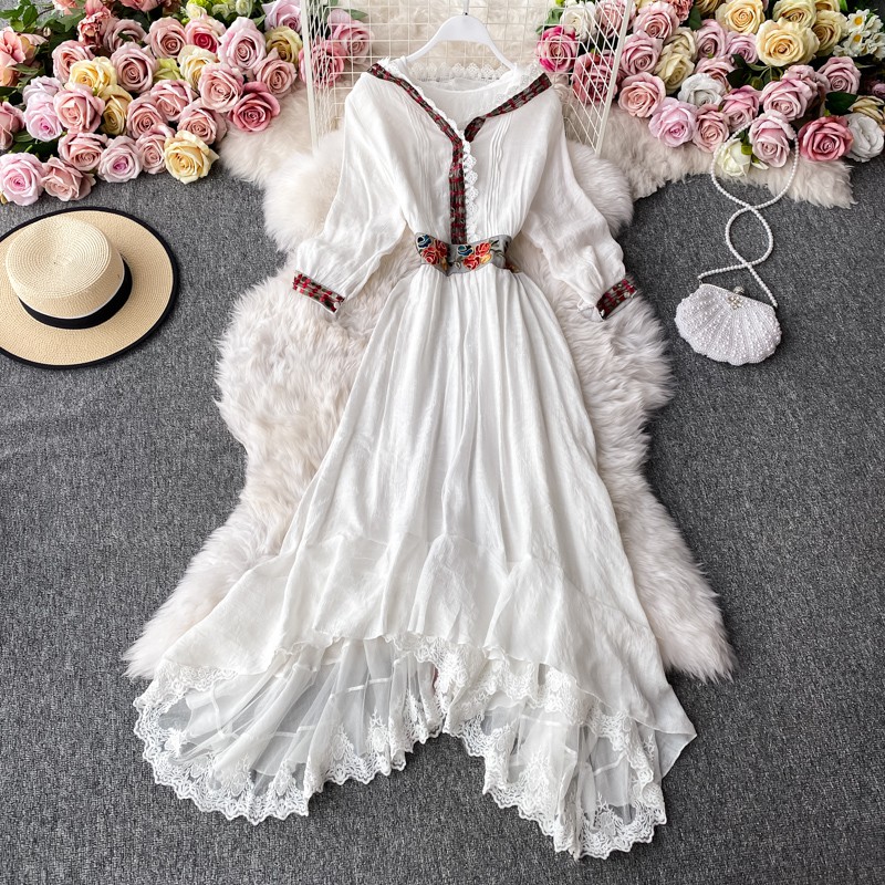 Vát matxi tay loe form xòe rộng phối ren bên trong, hàng thiết kế bohemian boho | BigBuy360 - bigbuy360.vn