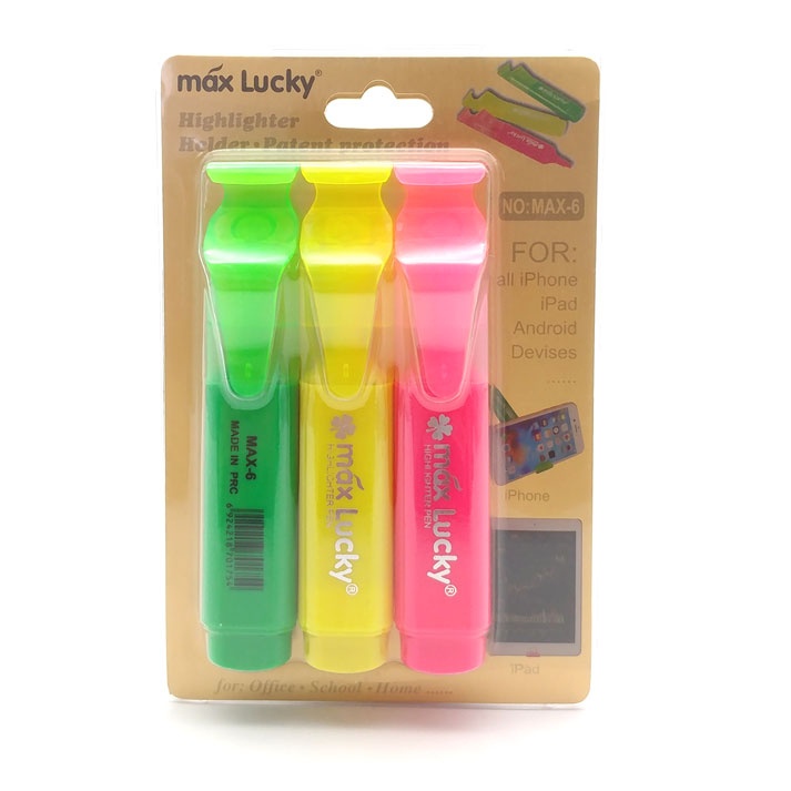 Vỉ 3 Bút Dạ Quang Max Lucky 3 Màu MAX-6