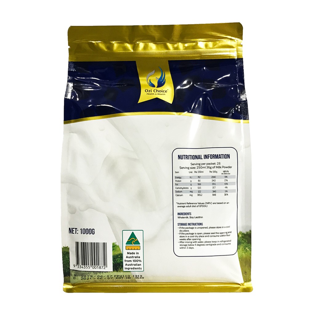 Sữa Bột Nguyên Kem Không Đường Ozi Choice - Nhập khẩu Úc - 1kg