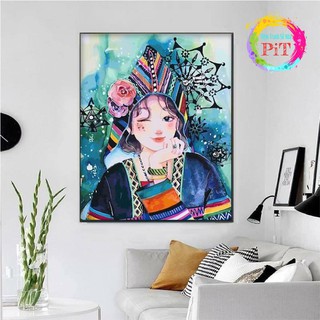 Tranh Tô Màu Theo Số - Tranh Sơn Dầu Số Hóa Hot Trend Cô Gái Dân Tộc Nháy Mắt