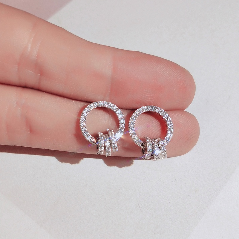 Khuyên tai JIUDUOLAN dáng tròn màu vàng/ bạc đính đá nhân tạo không gây dị ứng thời trang tinh tế
