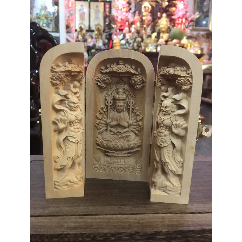 Tượng hộp gỗ Thiên Thủ Thiên Nhãn, chất liệu gỗ hoàng dương, thờ cúng phong thủy- Văn phòng phẩm Nhơn Phát