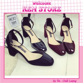 Giày cao gót nữ đế vuông 5p mũi nhọn da lộn Giày cao gót đế vuông sandal 5p bít gót êm chân