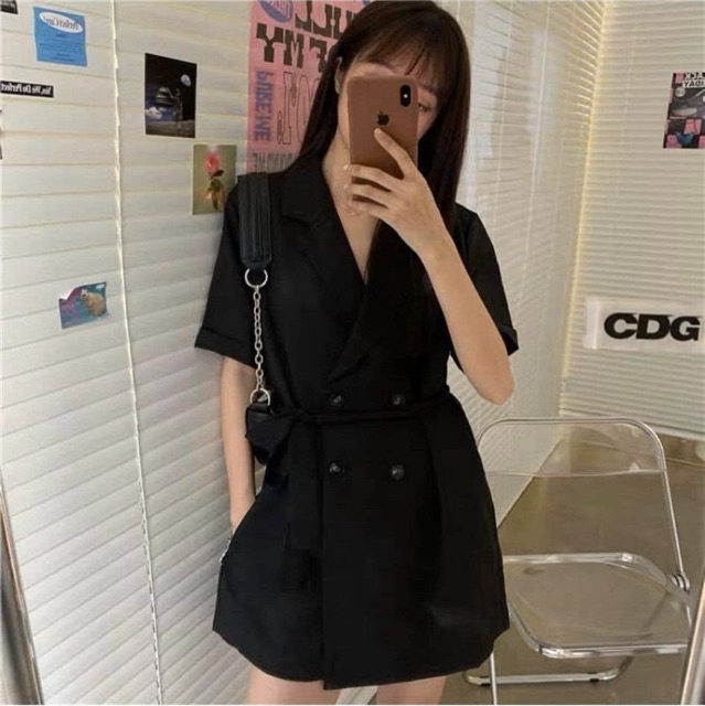Đầm Đen VEST DRESS chất vải lụa mềm cực mát form suông hay thắt belt bên trong có kèm quần lót | BigBuy360 - bigbuy360.vn