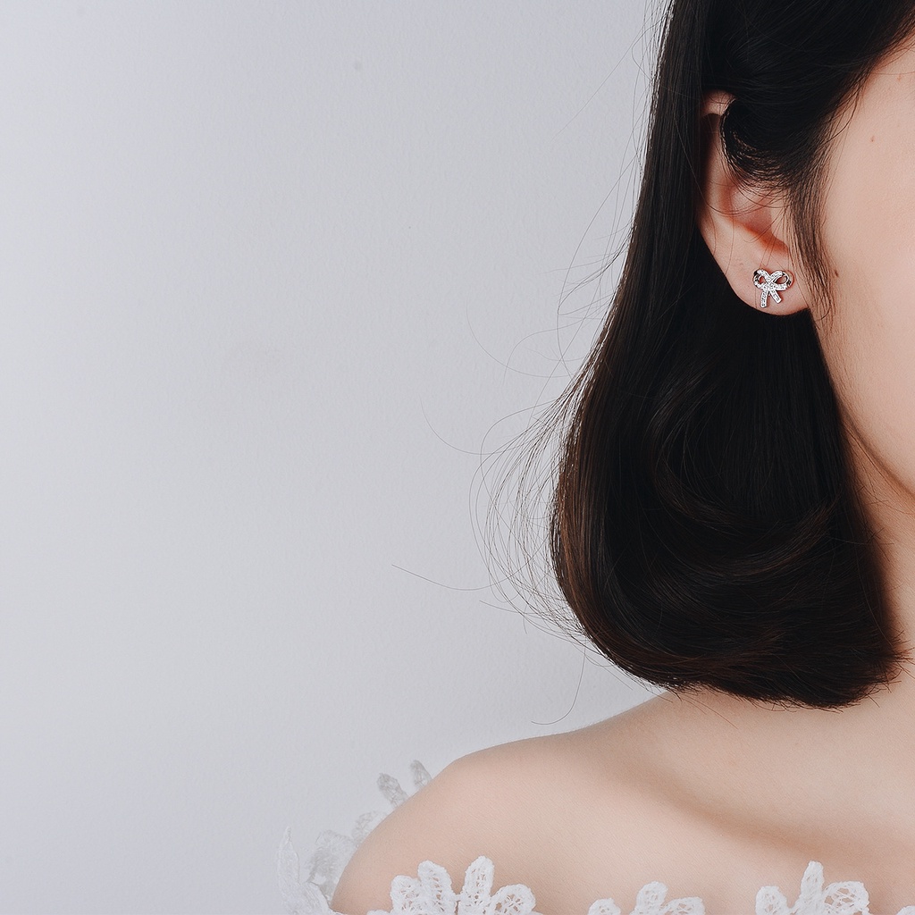 [FreeShip] Bông tai nữ nơ titan đính đá E3-112a - CAM KẾT KHÔNG BAY MÀU