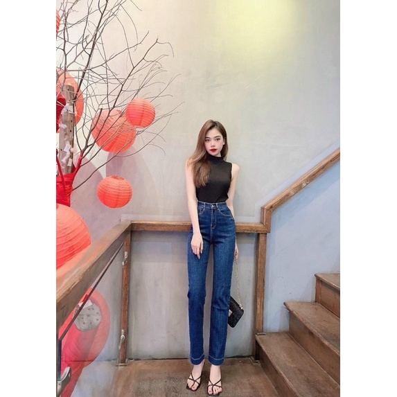 Quần jeans suông giãn gấu to #395