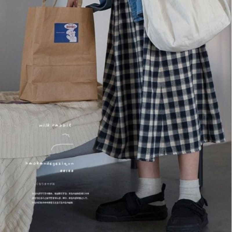 Chân váy caro xanh đậm vintage DV040