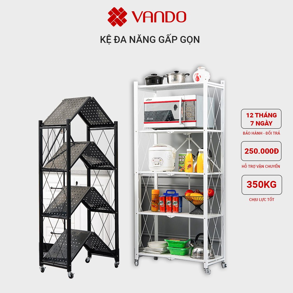 Kệ để đồ đa năng gấp gọn kệ bếp không gỉ sơn tĩnh điện có bánh xe tiện lợi [FREESHIP 100%]