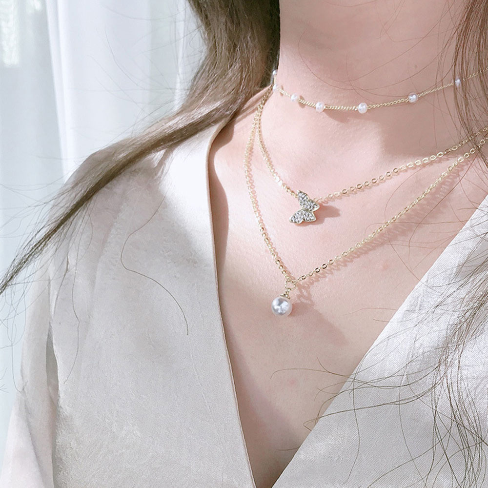 vòng cổ Hợp Kim Nhiều Lớp Mặt Hình Bướm Xinh Xắn Cho Nữ