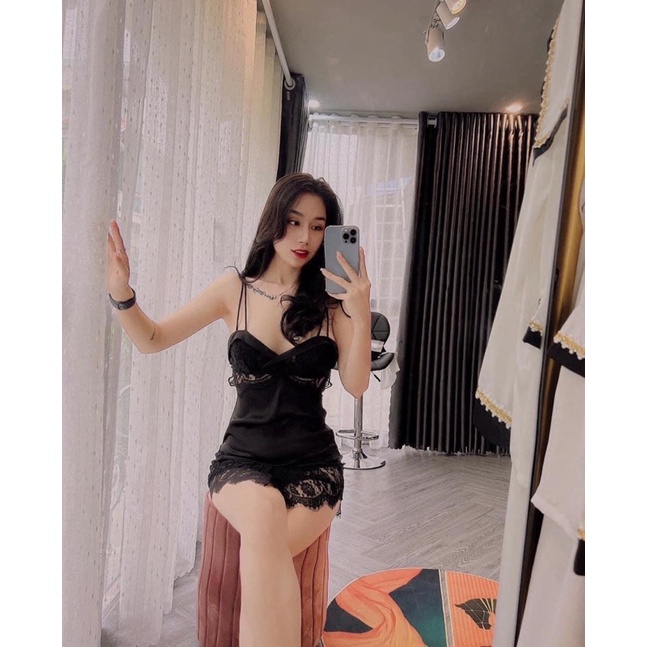 Váy ngủ lụa 2 dây sexy D01 cao cấp [quyến rũ, khoe lưng trần]
