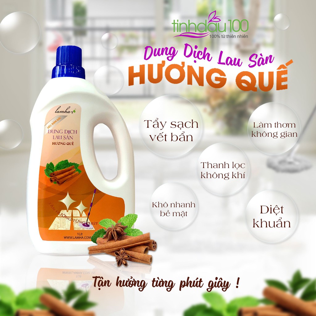 Nước lau sàn quế Lam Hà sạch thơm, nhanh khô, xua đuổi muỗi, thư giãn 50ml Tinh Dầu 100 Shop