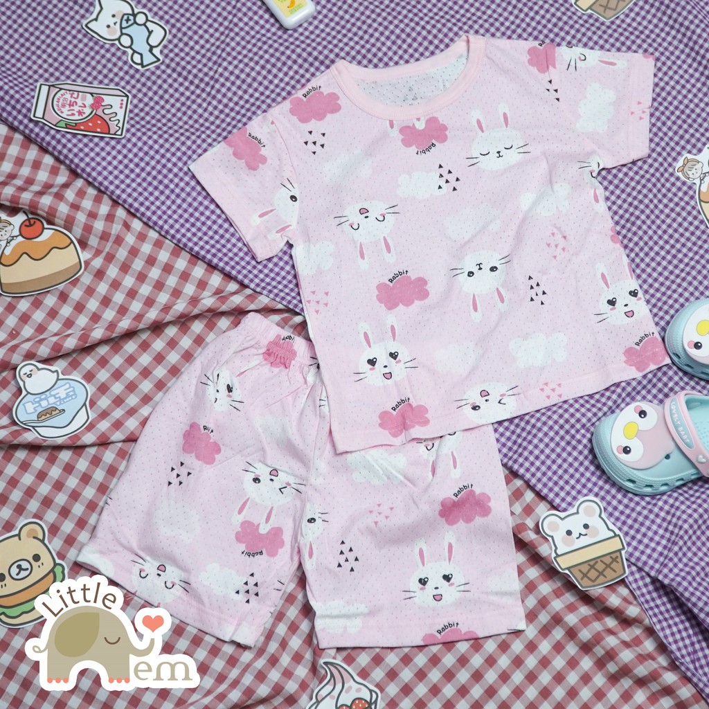 Bộ đồ bé gái Cotton tre cộc tay _ Pink rabbit