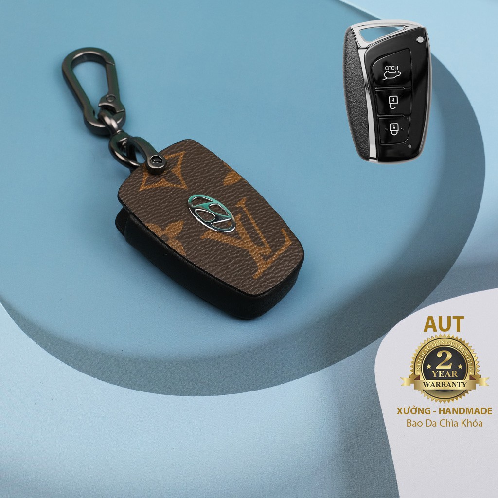 Bao da chìa khóa Canvas LV siêu đẹp cho Hyundai (SantaFe 2013 - 2018, Genesis)