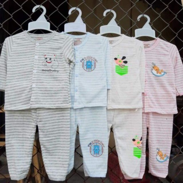 Bộ dài tay cài cúc noubaby cho bé, mẫu kẻ [FREESHIP] chất liệu cotton, hàng chuẩn in mác dập