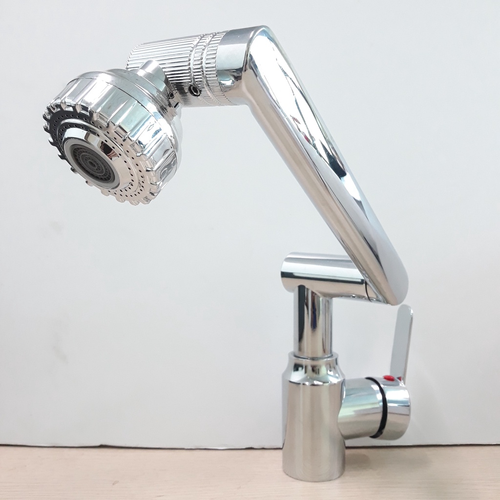 Vòi Nước Bồn Rửa Nhà Tắm Nóng Lạnh, Vòi Lavabo bằng Inox Bóng Cứng Đa Năng Xoay 1080 Độ (kèm dây cấp Nóng Lạnh)