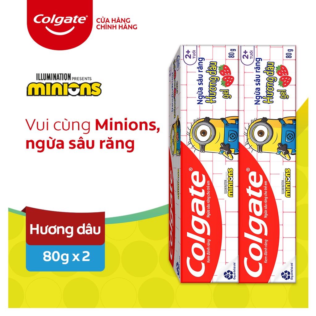 Bộ 2 Kem đánh răng Colgate Minion cho trẻ em hương dâu 80g cho bé từ 2 tuổi