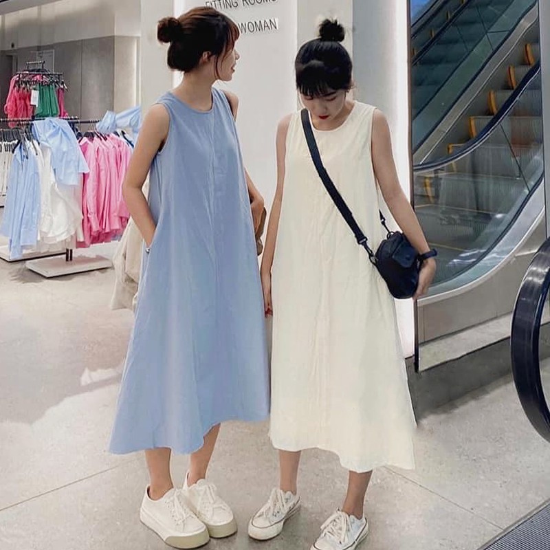 Váy 2 dây dáng suông chất đũi form rộng maxi , Đầm 3 lỗ trơn trắng đen be xanh dài (video/ảnh thật) | BigBuy360 - bigbuy360.vn