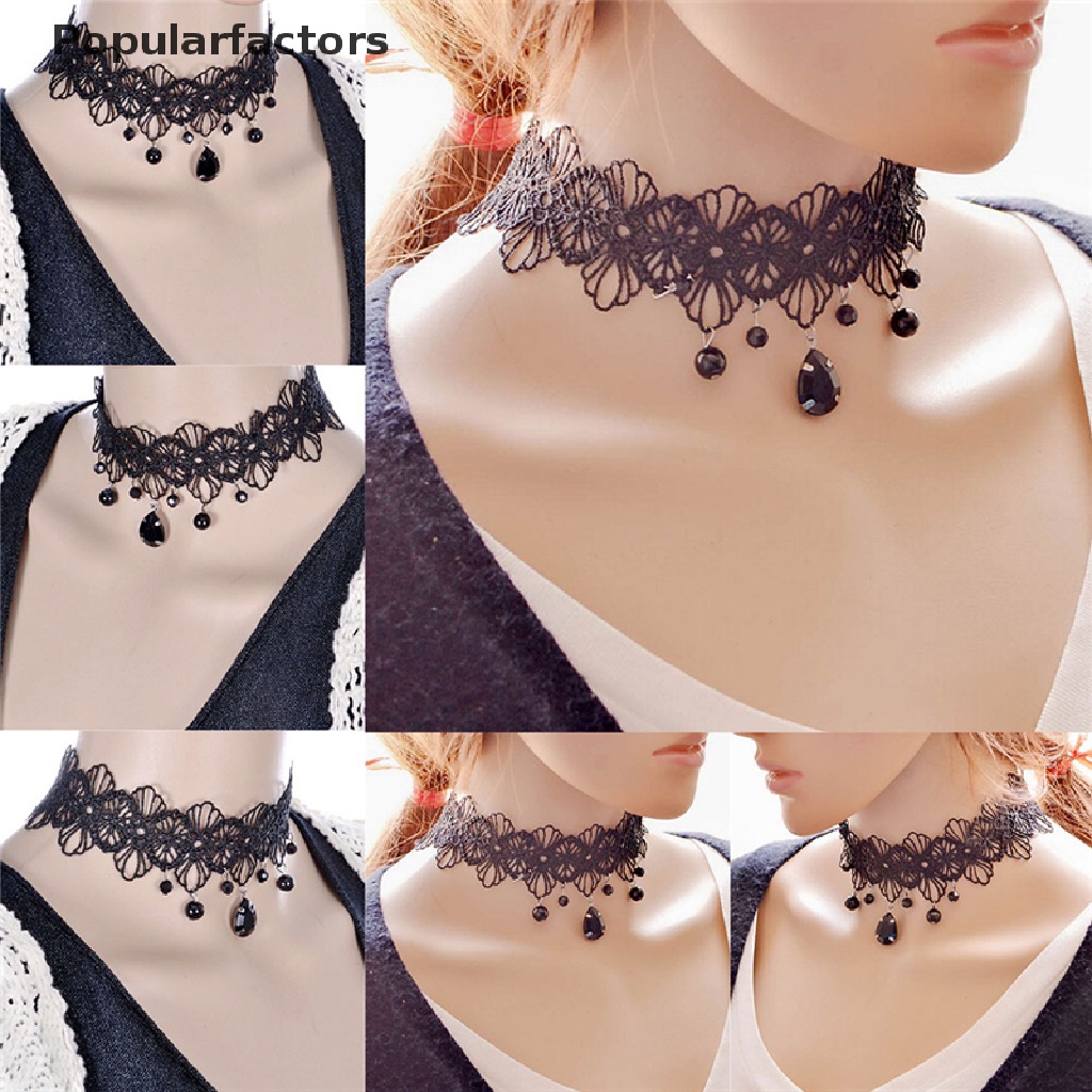 Vòng Cổ choker Ren Hoa Màu Đen Phong Cách Gothic Cổ Điển