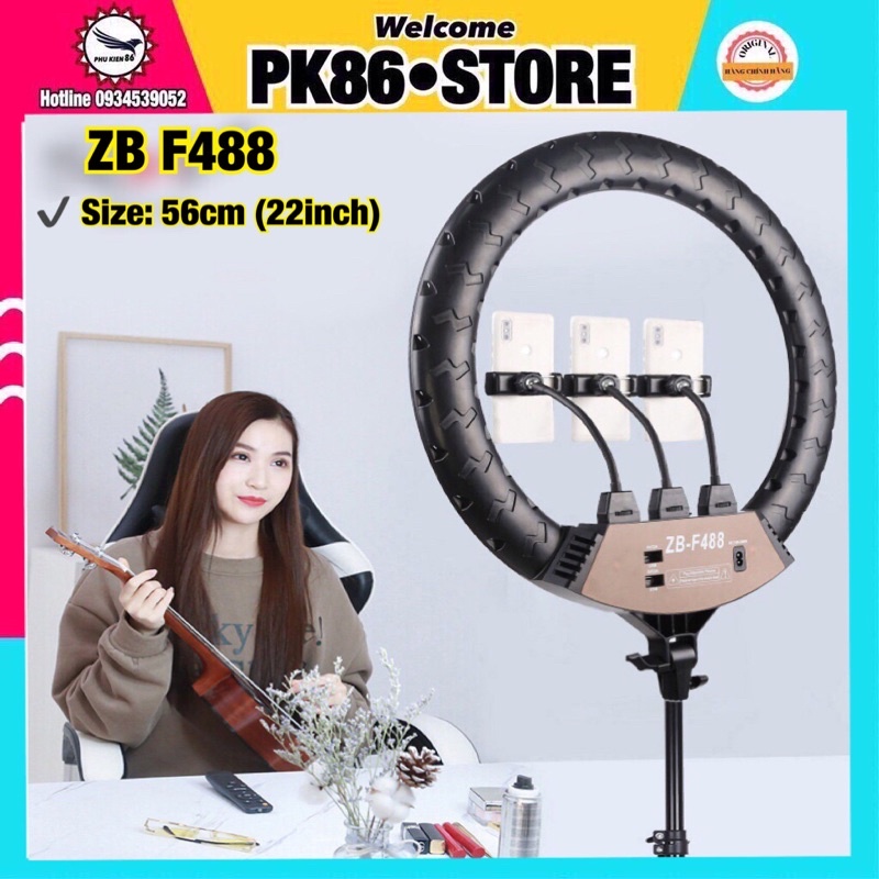 Đèn led livestream,  tiktok selfie ZB F488 55cm kèm tripod giá đỡ điện thoại 3 kẹp để chụp ảnh, quay phim