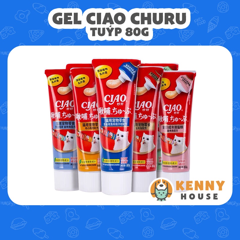 Gel dinh dưỡng Ciao Churu cho mèo tuýp 80g bổ sung dinh dưỡng, tiêu búi lông cho mèo
