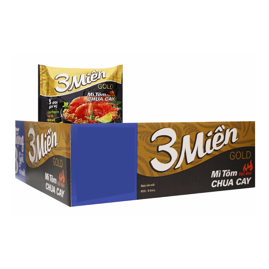 Thùng mì tôm 3 Miền Gold chua cay gói 75g
