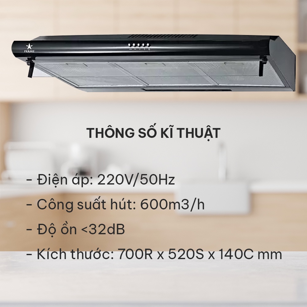 Máy hút mùi cổ điển Pramie CL9B-700 máy hút mùi bếp âm có bộ lọc khử mùi than hoạt tính, chống ồn, hoạt động êm ái