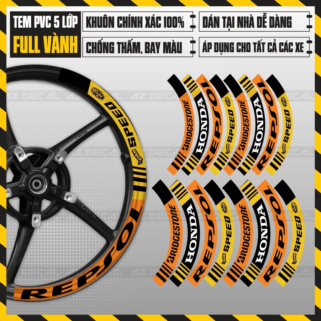 Tem Dán Kín Vành Chủ Đề Repsol | FullV03 | Decal Dán Mâm Xe PVC Cao Cấp, Chống Nước, Bền Màu