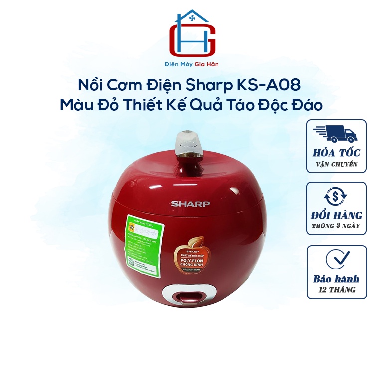 Nồi Cơm Điện Sharp KS-A08 Màu Đỏ/ Trăngs Thiết Kế Quả Táo Độc Đáo Nhỏ Gọn Bảo Hành 12 Tháng Chính Hãng