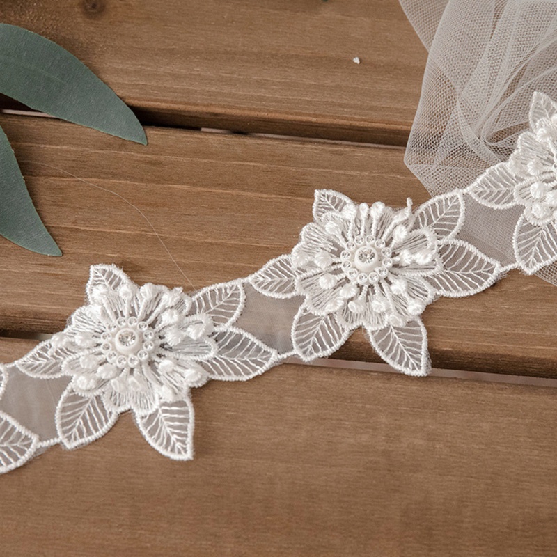 Dải Dây Ren Đính Hạt Ngọc Trai Màu Trắng Dài 1 Yard Dùng Trang Trí Quần Áo DIY