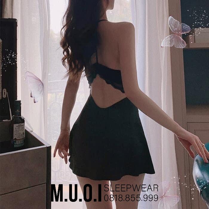 Váy ngủ sexy Quảng Châu -Sx 12 Váy ngủ lụa sexy hở lưng ren ngực hack dáng hot hit cao cấp